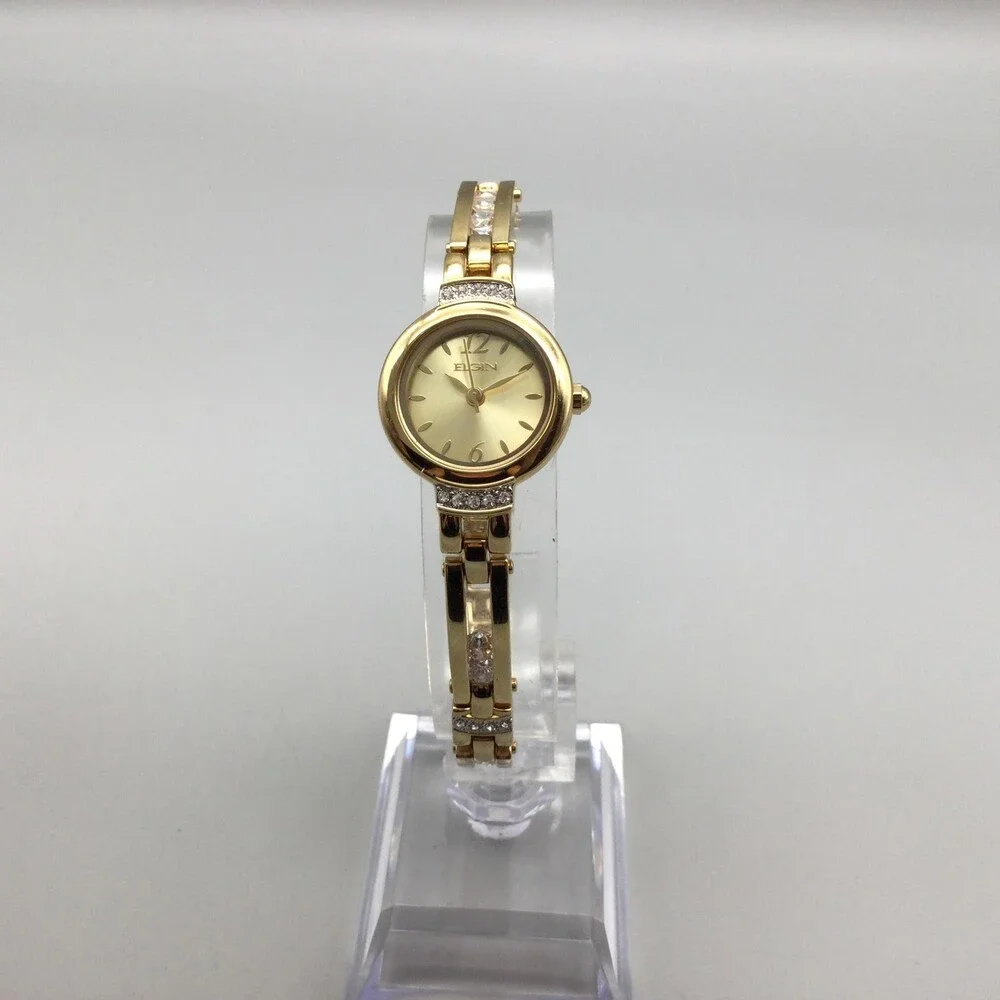 Elgin Womens Watch 20mm Gold Silver Tone Diamond Bracelet New Battery 8.25
